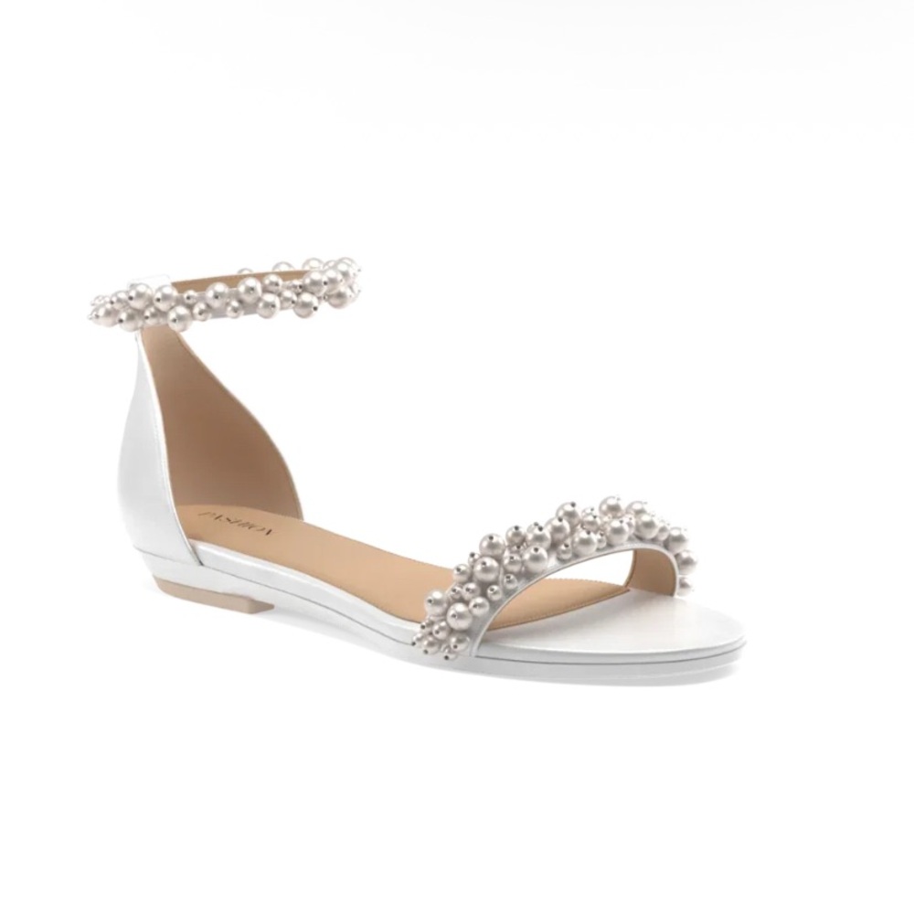 Pashion Footwear White Satin Pearl Flat